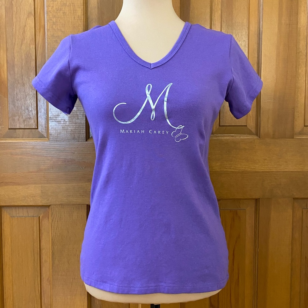 Mariah Carey Purple Silver Butterfly Graphic Cotton Blend T- Shirt Size M - Picture 2 of 6